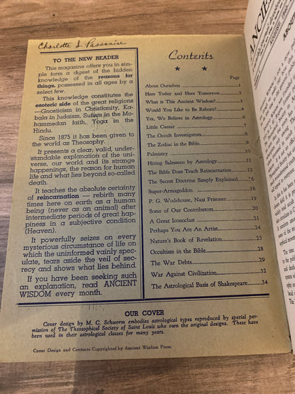 Ancient Wisdom by The Theosophical Society Of Saint Louis Vol. I, No. 1-4