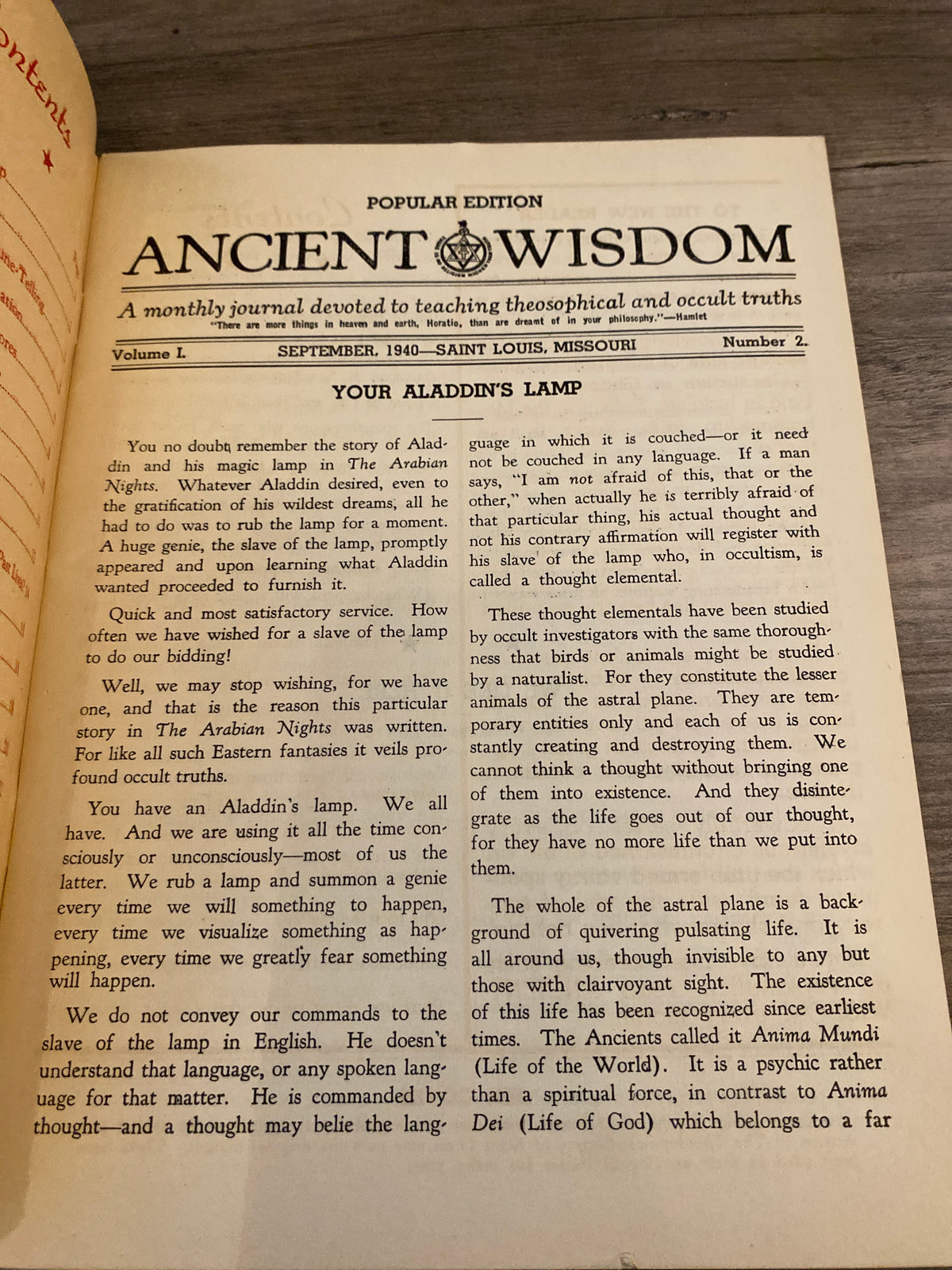 Ancient Wisdom by The Theosophical Society Of Saint Louis Vol. I, No. 1-4