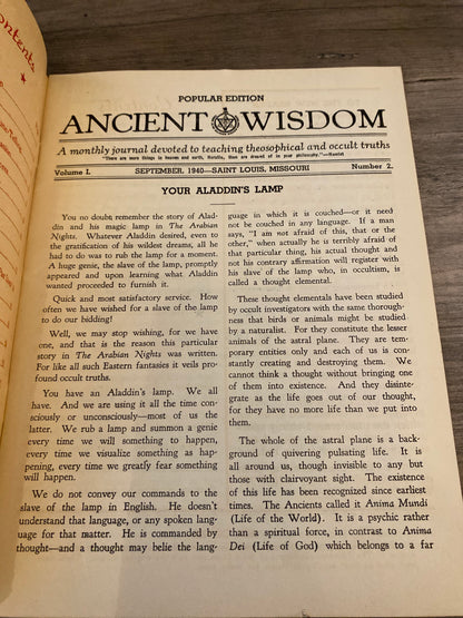 Ancient Wisdom by The Theosophical Society Of Saint Louis Vol. I, No. 1-4