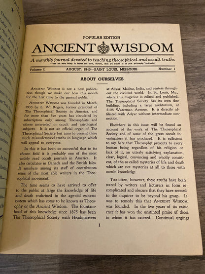 Ancient Wisdom by The Theosophical Society Of Saint Louis Vol. I, No. 1-4