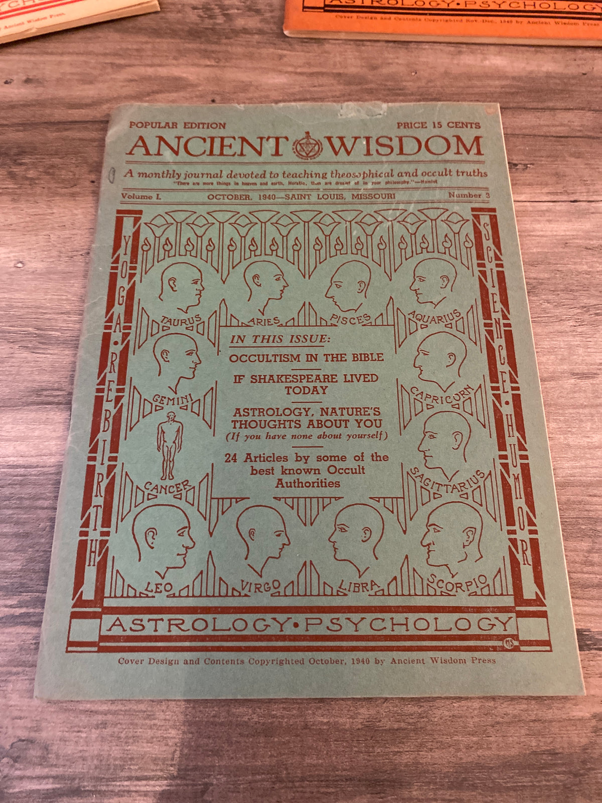 Ancient Wisdom by The Theosophical Society Of Saint Louis Vol. I, No. 1-4