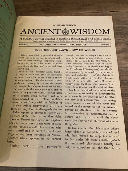 Ancient Wisdom by The Theosophical Society Of Saint Louis Vol. I, No. 1-4