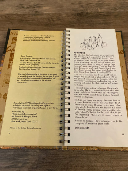 100 Recipes From 100 Of The Greatest Restaurants by Benson & Hedges 100's
