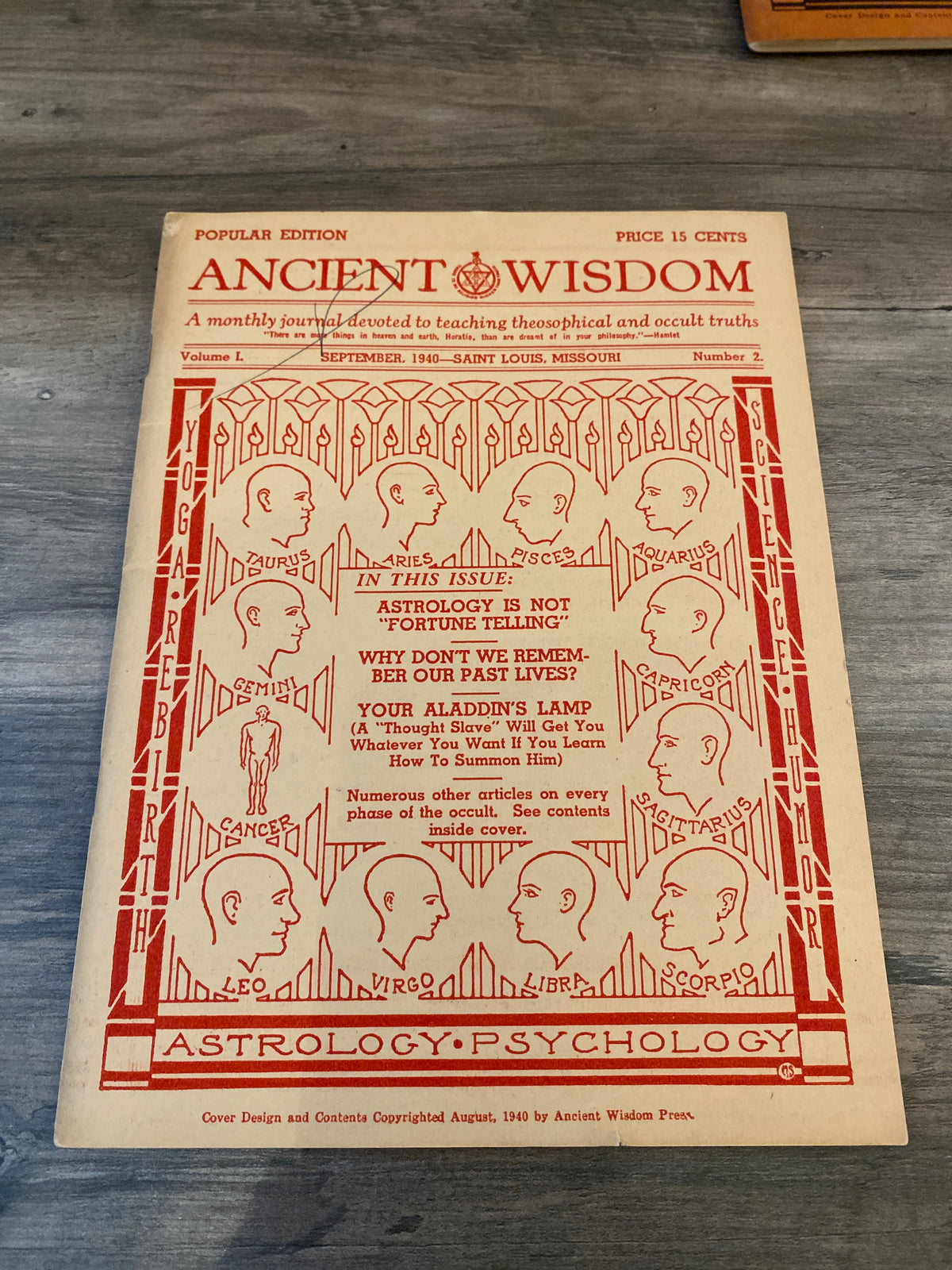 Ancient Wisdom by The Theosophical Society Of Saint Louis Vol. I, No. 1-4